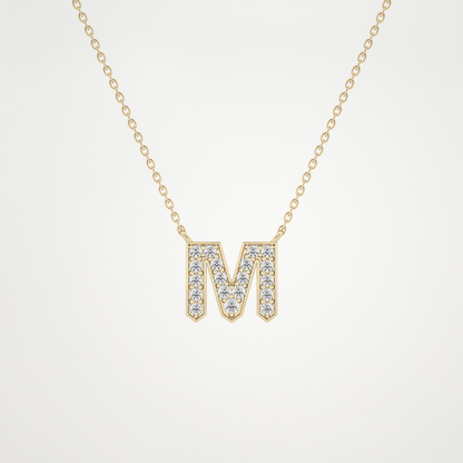 0.202 TCW Round Lab Grown Diamond M Initial Pendant Necklace