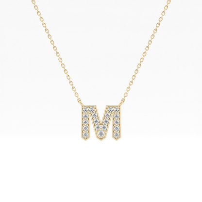 0.202 TCW Round Lab Grown Diamond M Initial Pendant Necklace