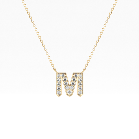 0.202 TCW Round Lab Grown Diamond M Initial Pendant Necklace