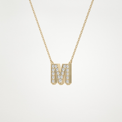 0.202 TCW Round Lab Grown Diamond M Initial Pendant Necklace