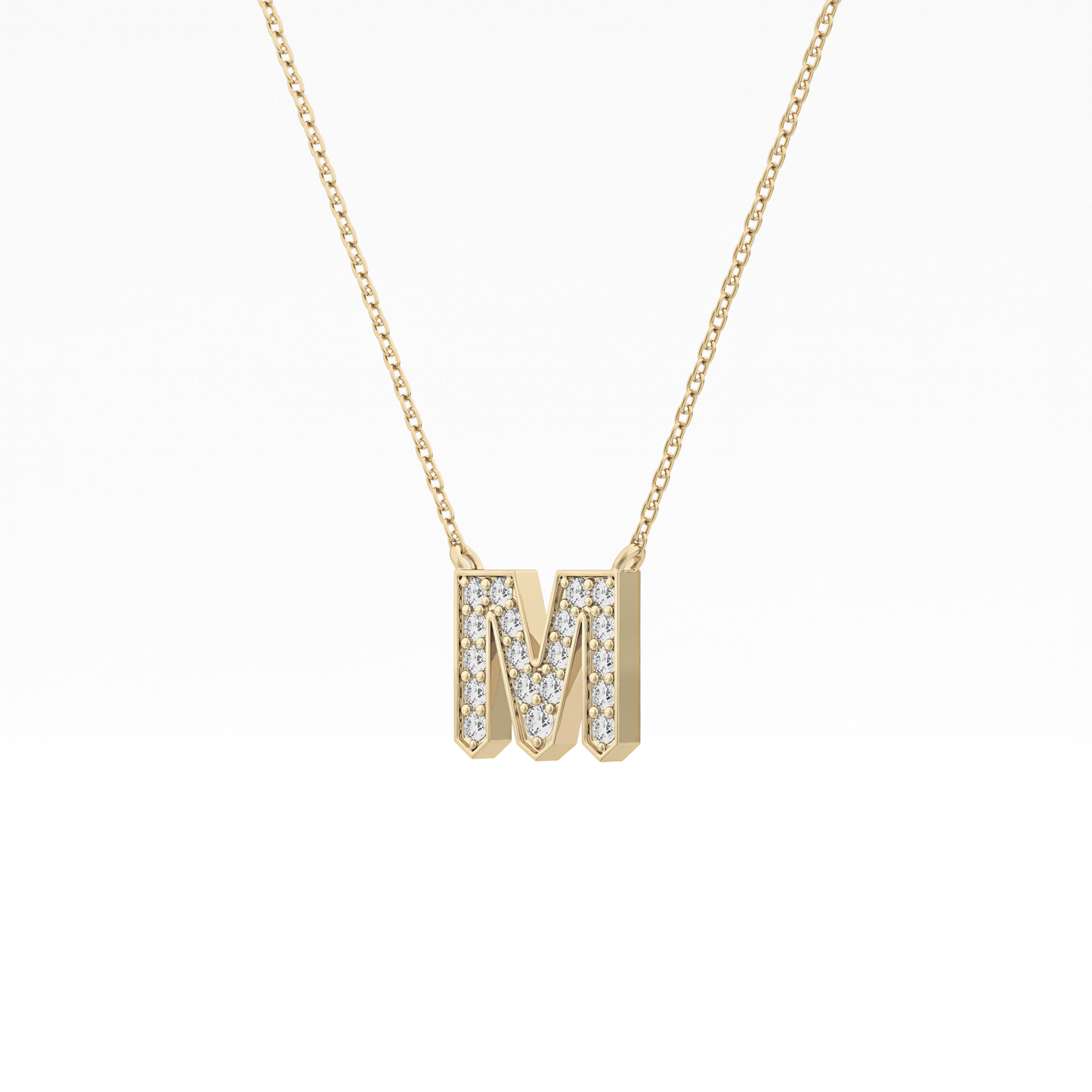 0.202 TCW Round Lab Grown Diamond M Initial Pendant Necklace