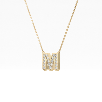 0.202 TCW Round Lab Grown Diamond M Initial Pendant Necklace