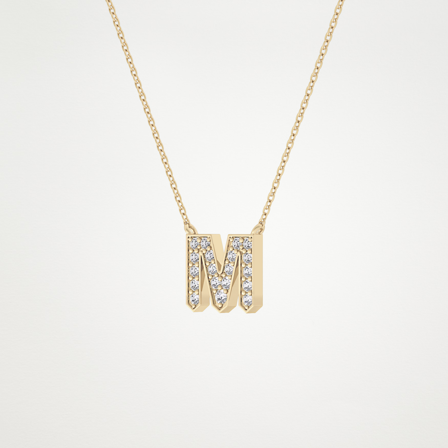 0.202 TCW Round Lab Grown Diamond M Initial Pendant Necklace