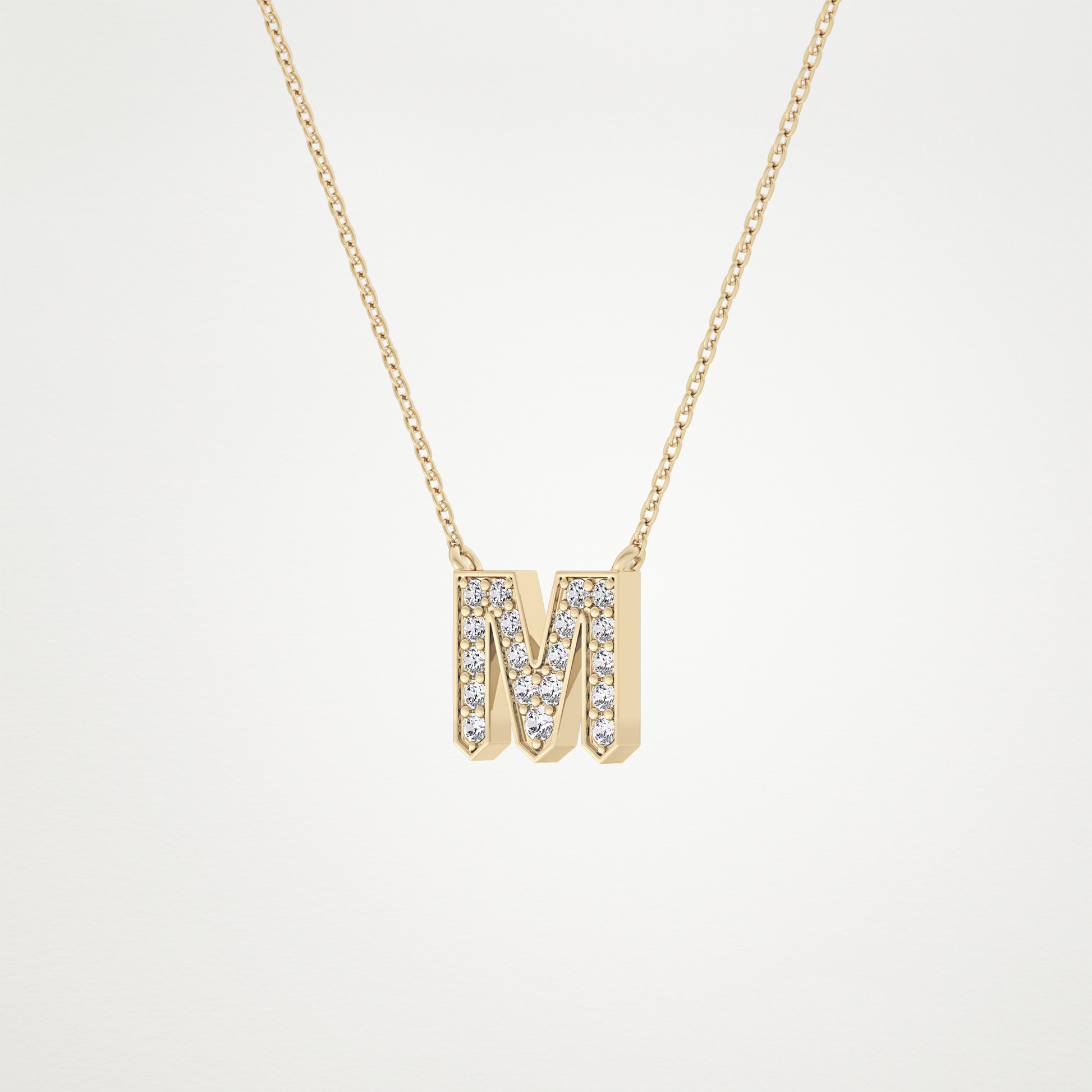 0.202 TCW Round Lab Grown Diamond M Initial Pendant Necklace