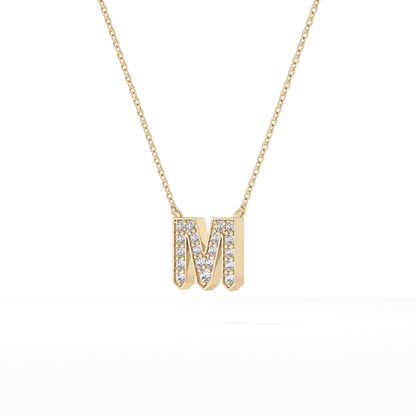 0.202 TCW Round Lab Grown Diamond M Initial Pendant Necklace