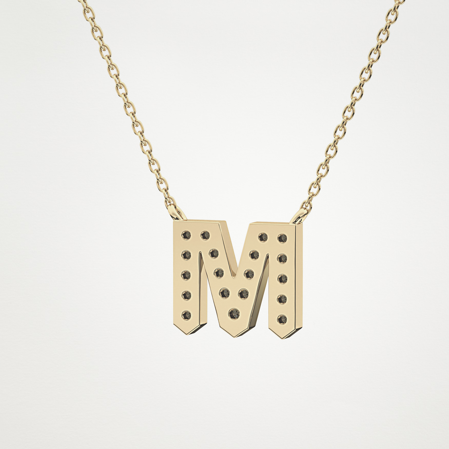 0.202 TCW Round Lab Grown Diamond M Initial Pendant Necklace