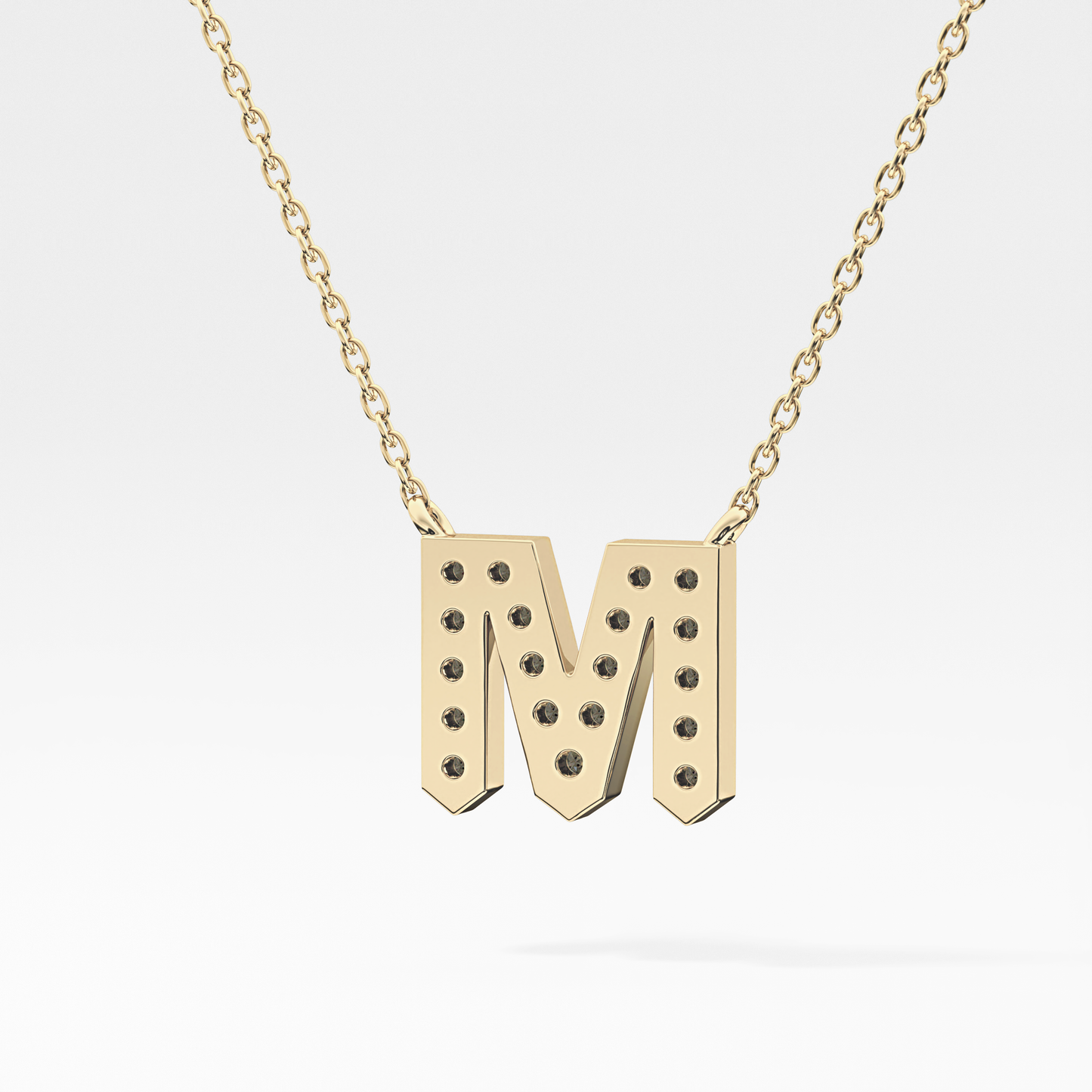 0.202 TCW Round Lab Grown Diamond M Initial Pendant Necklace