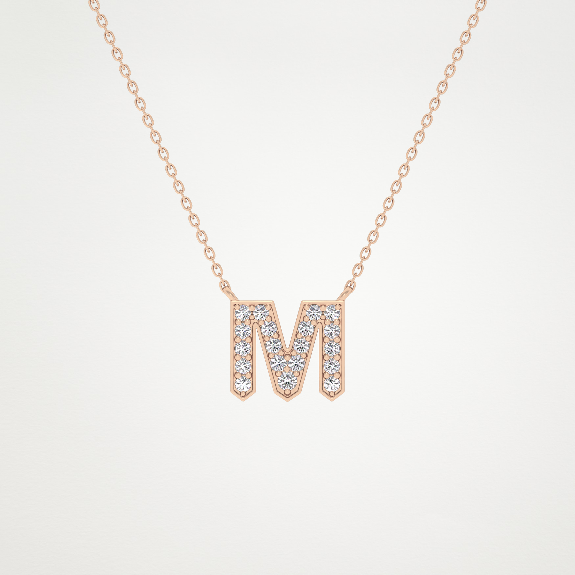 0.202 TCW Round Lab Grown Diamond M Initial Pendant Necklace