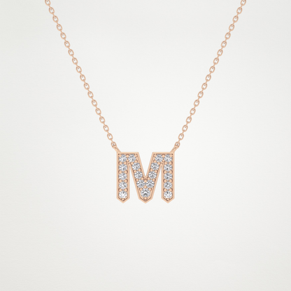 0.202 TCW Round Lab Grown Diamond M Initial Pendant Necklace
