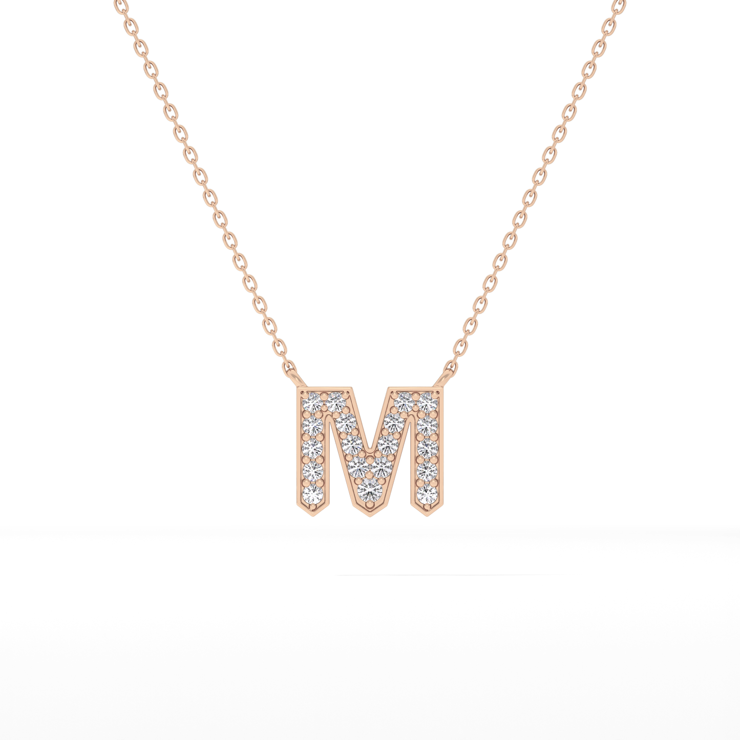 0.202 TCW Round Lab Grown Diamond M Initial Pendant Necklace
