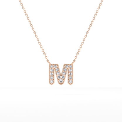 0.202 TCW Round Lab Grown Diamond M Initial Pendant Necklace
