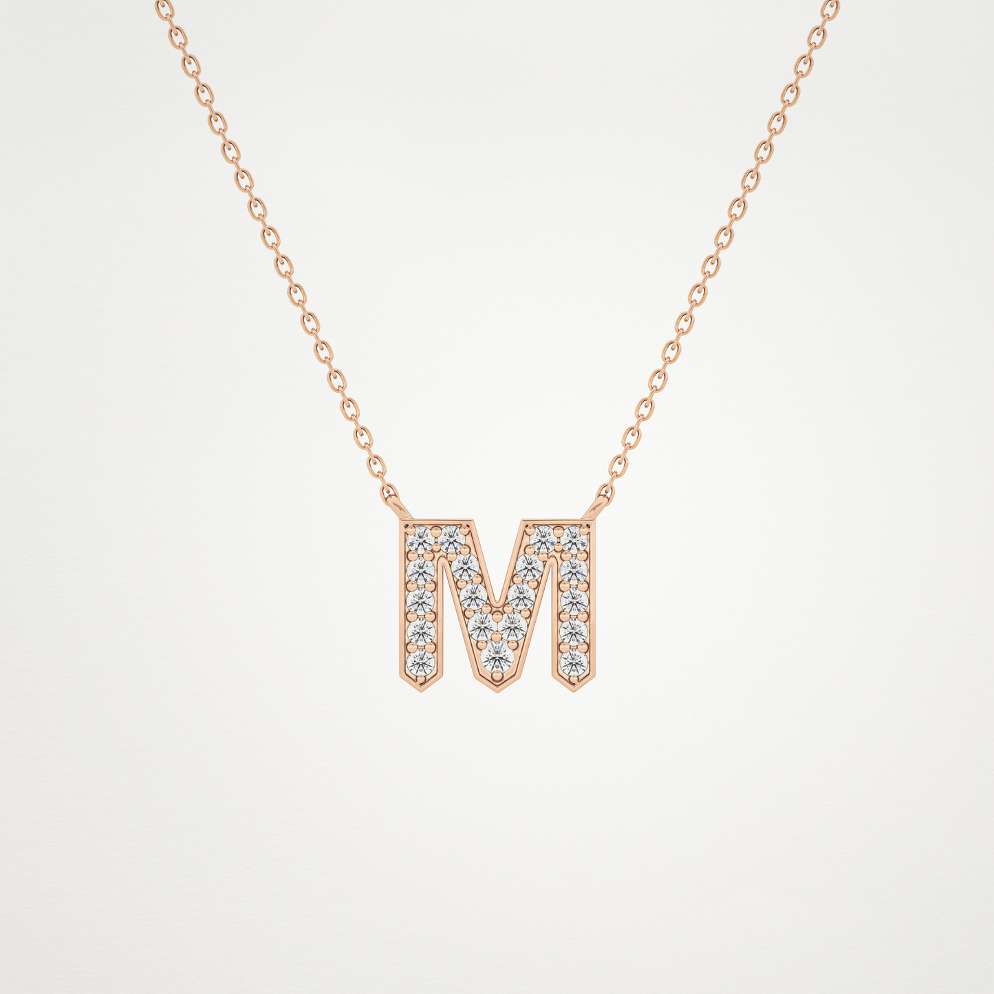 0.202 TCW Round Lab Grown Diamond M Initial Pendant Necklace