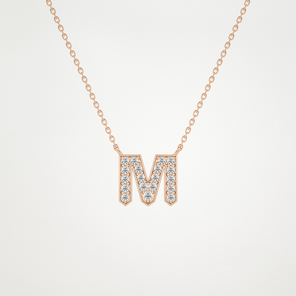 0.202 TCW Round Lab Grown Diamond M Initial Pendant Necklace