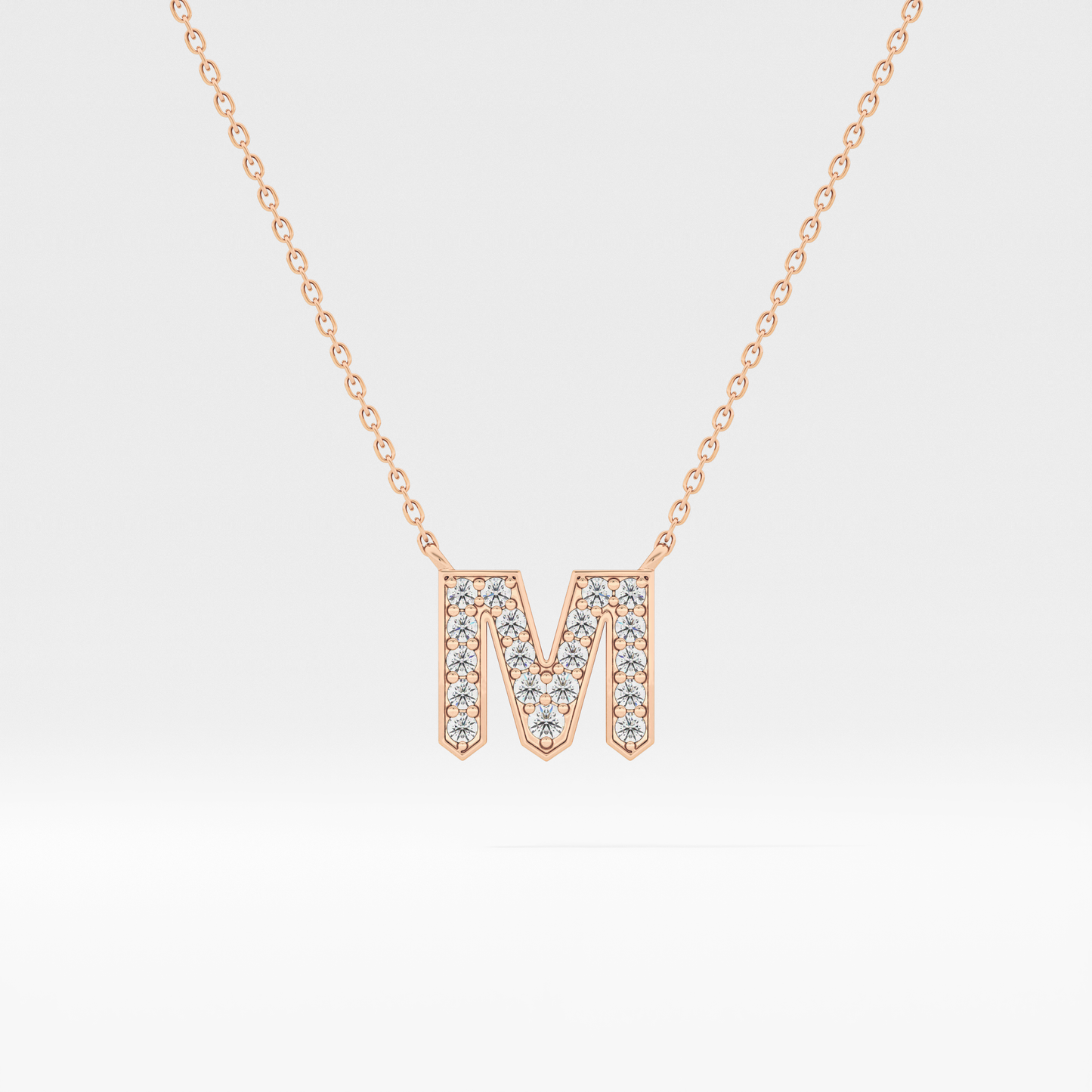 0.202 TCW Round Lab Grown Diamond M Initial Pendant Necklace