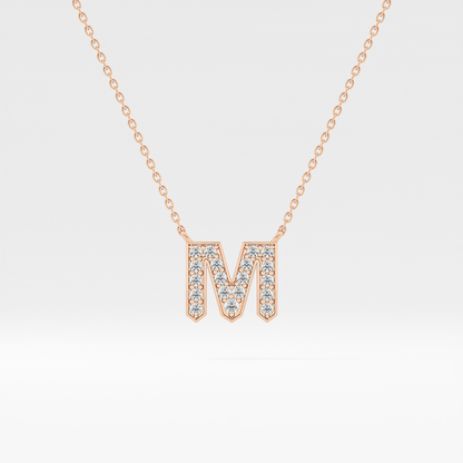 0.202 TCW Round Lab Grown Diamond M Initial Pendant Necklace