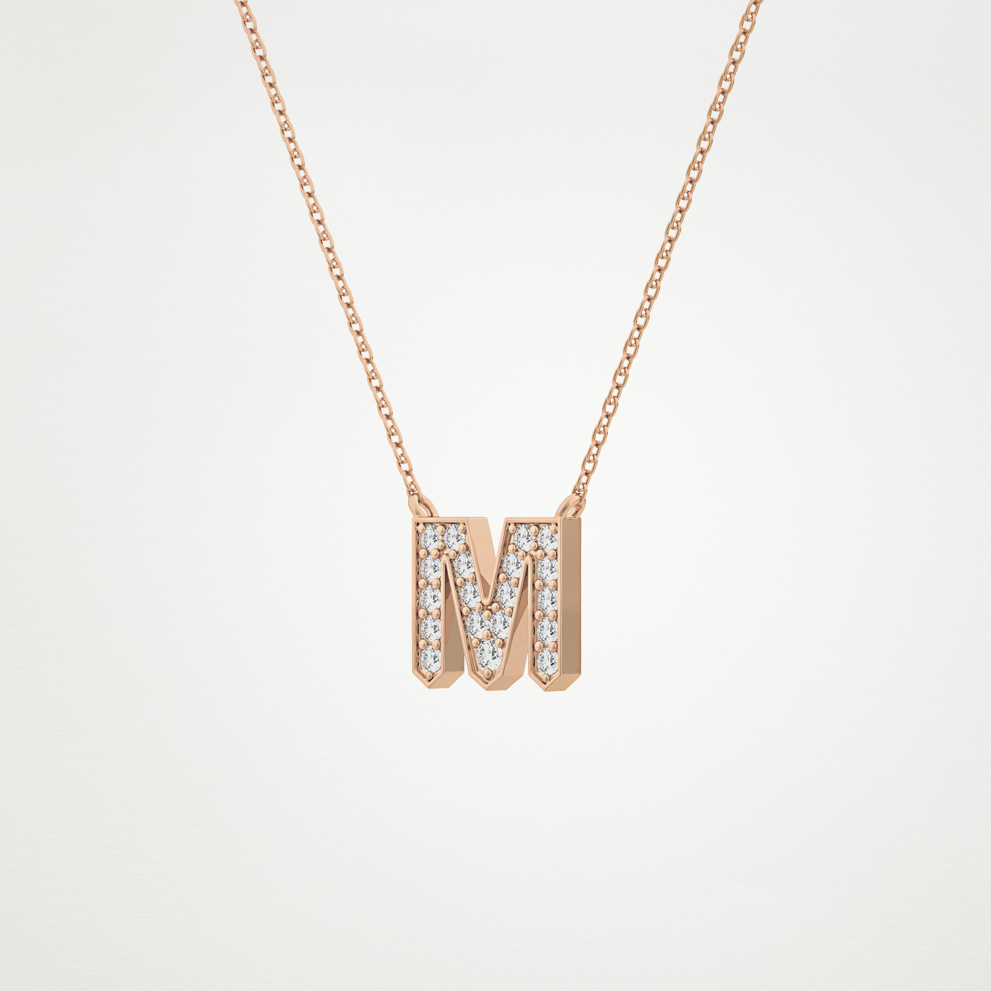 0.202 TCW Round Lab Grown Diamond M Initial Pendant Necklace