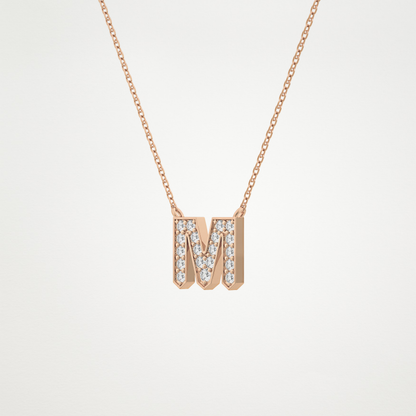 0.202 TCW Round Lab Grown Diamond M Initial Pendant Necklace