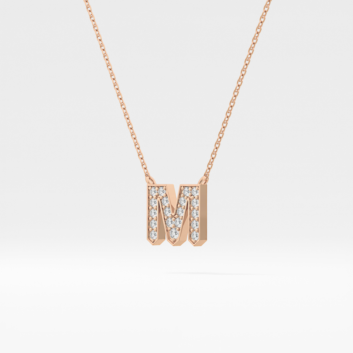 0.202 TCW Round Lab Grown Diamond M Initial Pendant Necklace