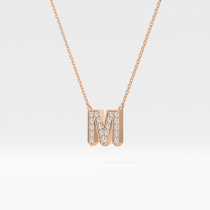 0.202 TCW Round Lab Grown Diamond M Initial Pendant Necklace