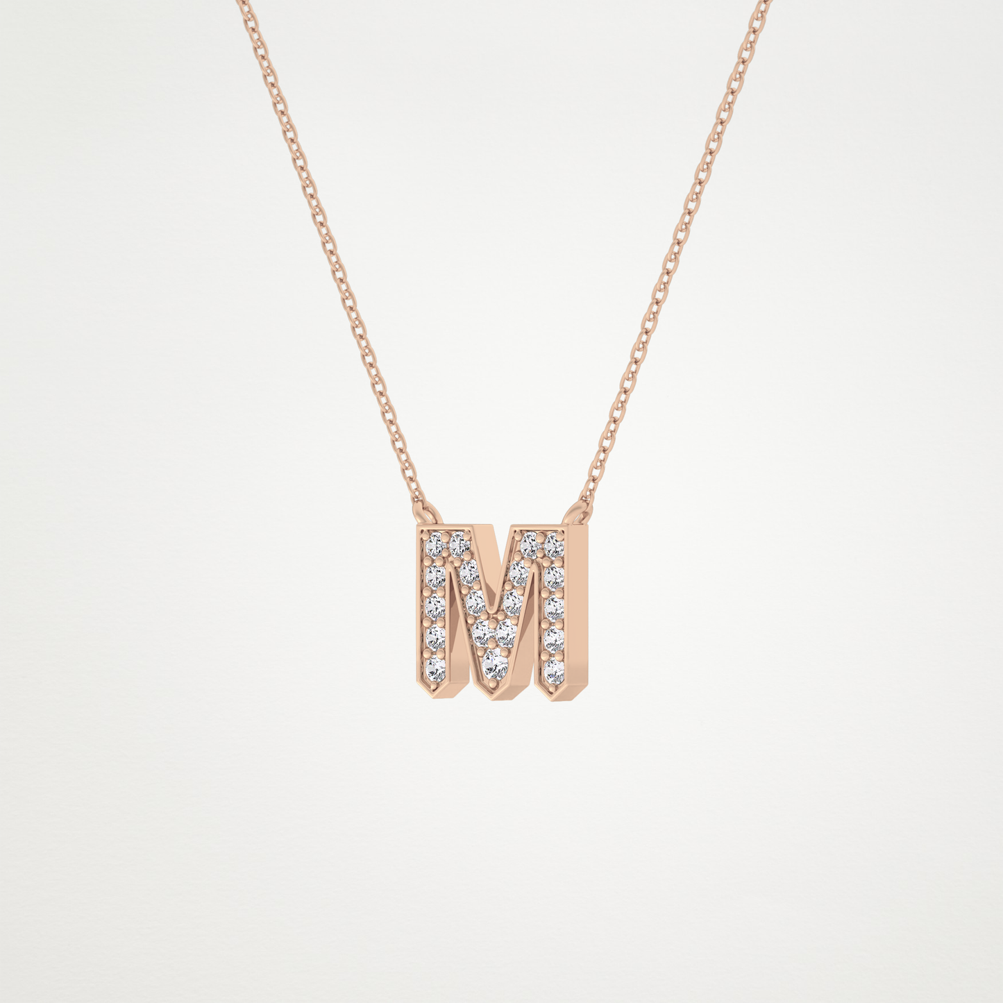 0.202 TCW Round Lab Grown Diamond M Initial Pendant Necklace