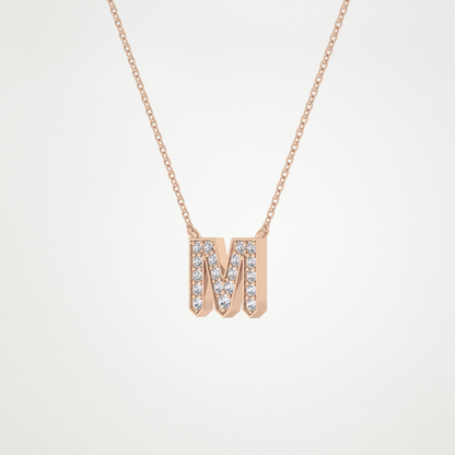 0.202 TCW Round Lab Grown Diamond M Initial Pendant Necklace
