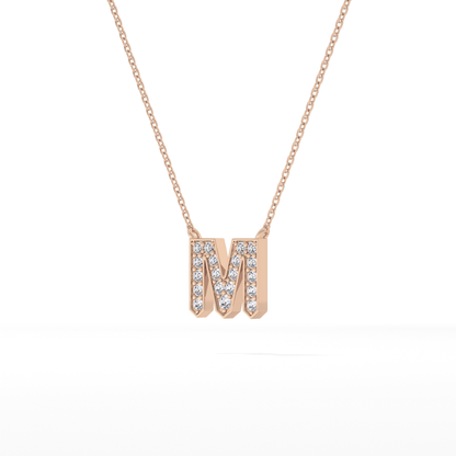 0.202 TCW Round Lab Grown Diamond M Initial Pendant Necklace