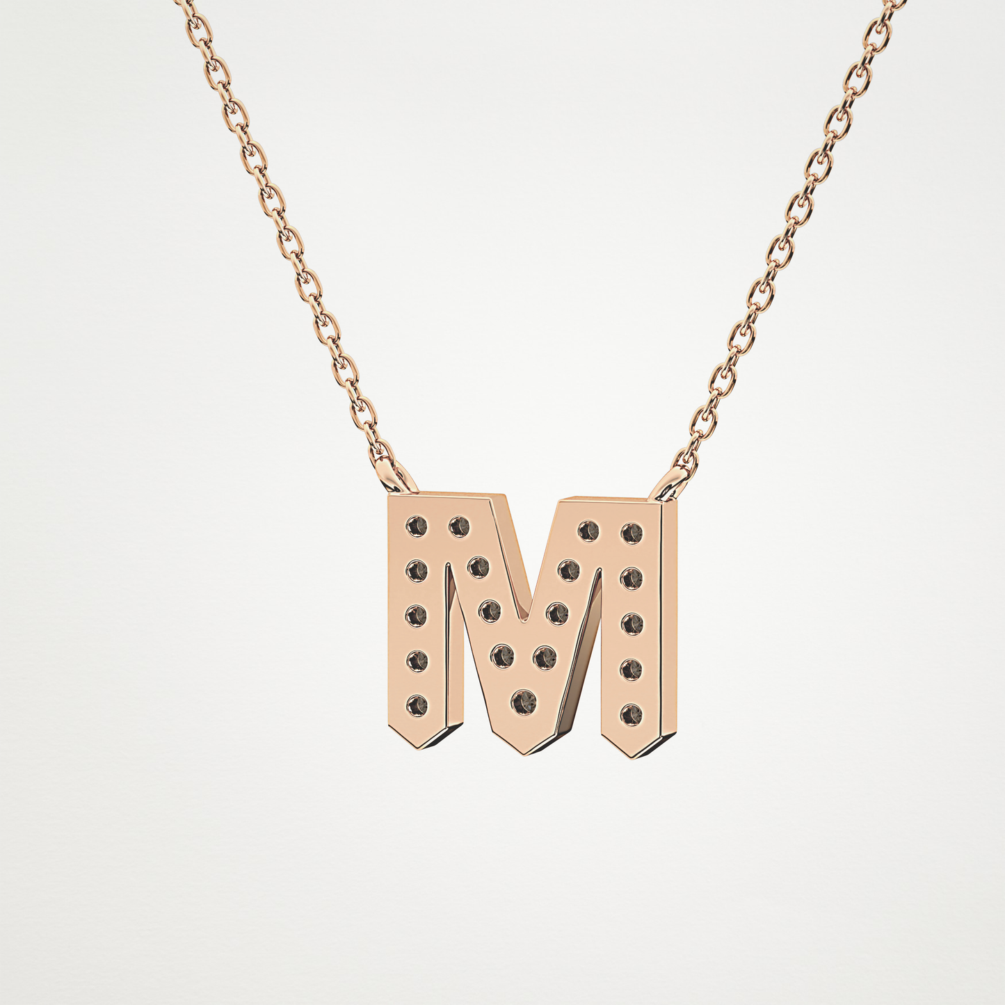0.202 TCW Round Lab Grown Diamond M Initial Pendant Necklace