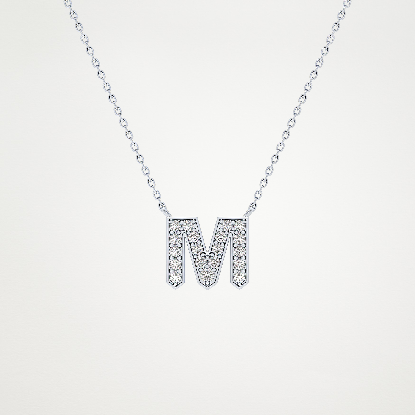 0.202 TCW Round Lab Grown Diamond M Initial Pendant Necklace