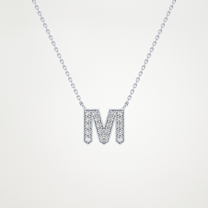 0.202 TCW Round Lab Grown Diamond M Initial Pendant Necklace