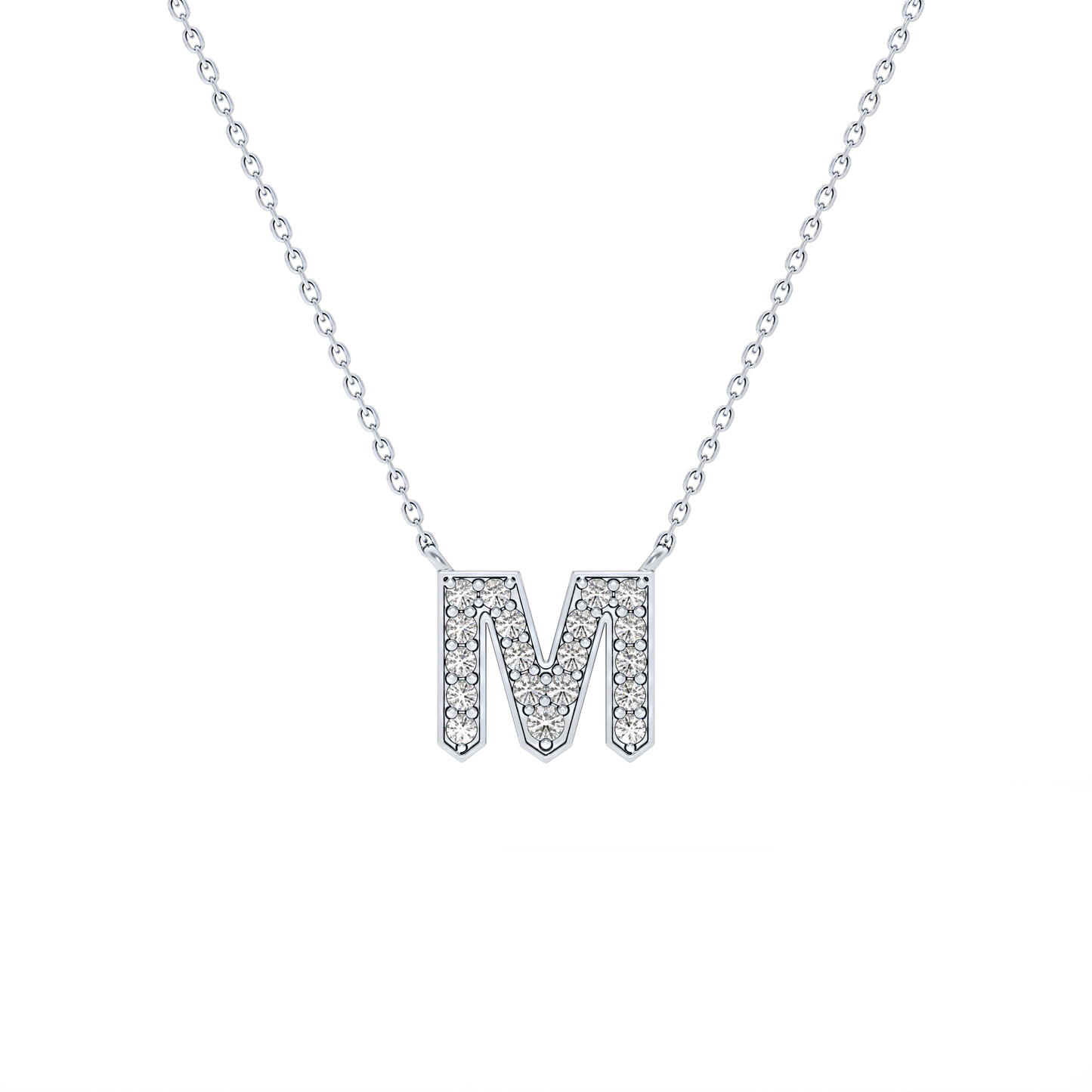 0.202 TCW Round Lab Grown Diamond M Initial Pendant Necklace