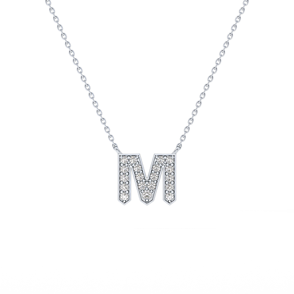 0.202 TCW Round Lab Grown Diamond M Initial Pendant Necklace