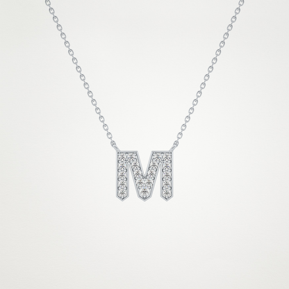 0.202 TCW Round Lab Grown Diamond M Initial Pendant Necklace