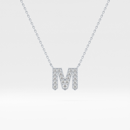 0.202 TCW Round Lab Grown Diamond M Initial Pendant Necklace