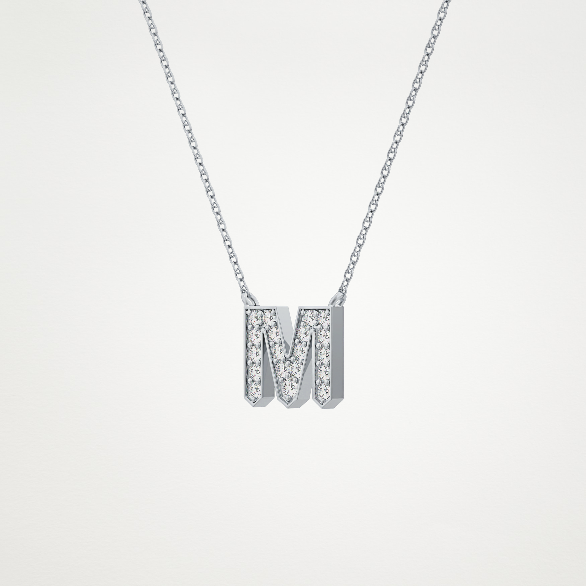 0.202 TCW Round Lab Grown Diamond M Initial Pendant Necklace