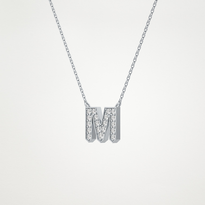 0.202 TCW Round Lab Grown Diamond M Initial Pendant Necklace