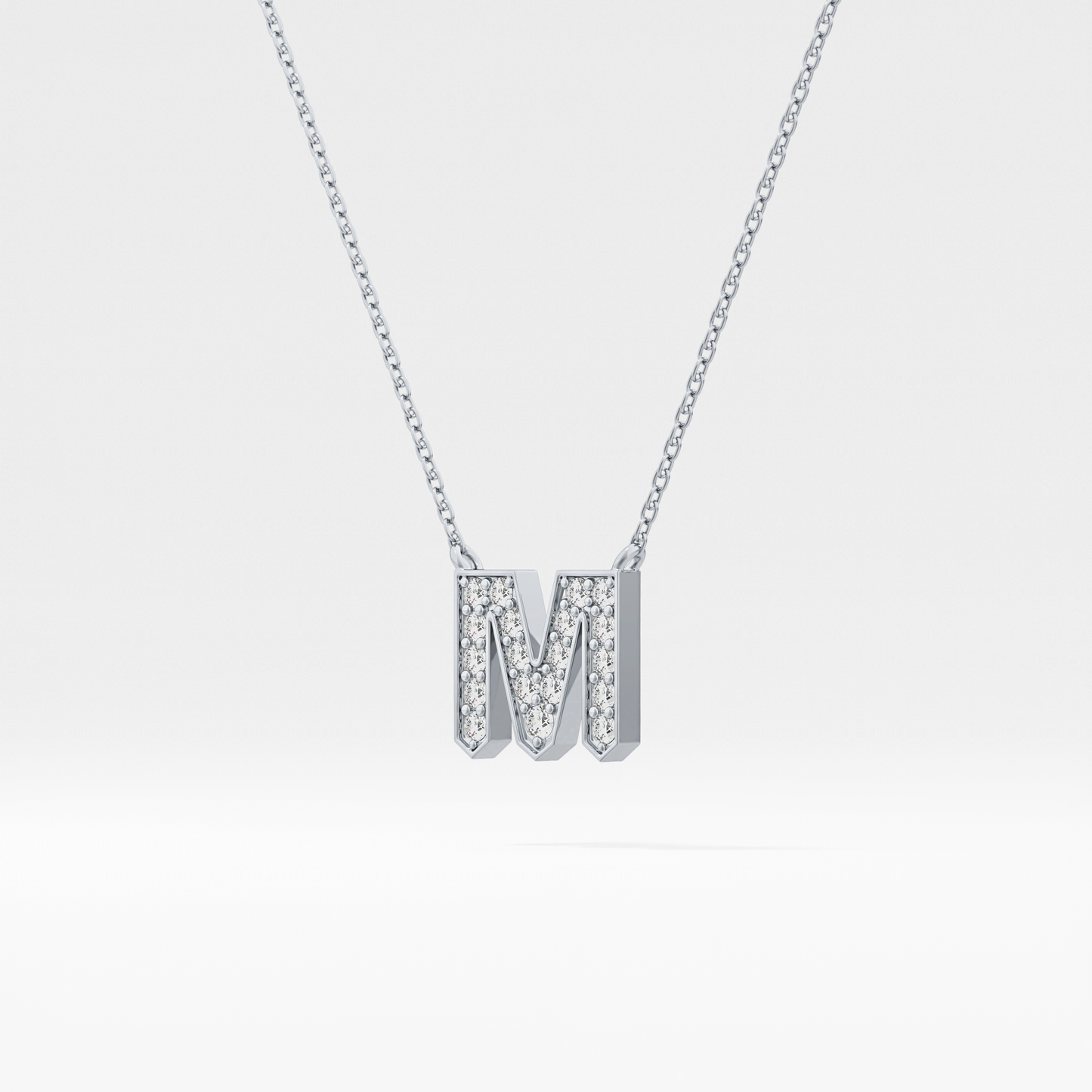 0.202 TCW Round Lab Grown Diamond M Initial Pendant Necklace