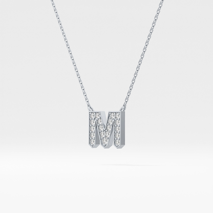 0.202 TCW Round Lab Grown Diamond M Initial Pendant Necklace