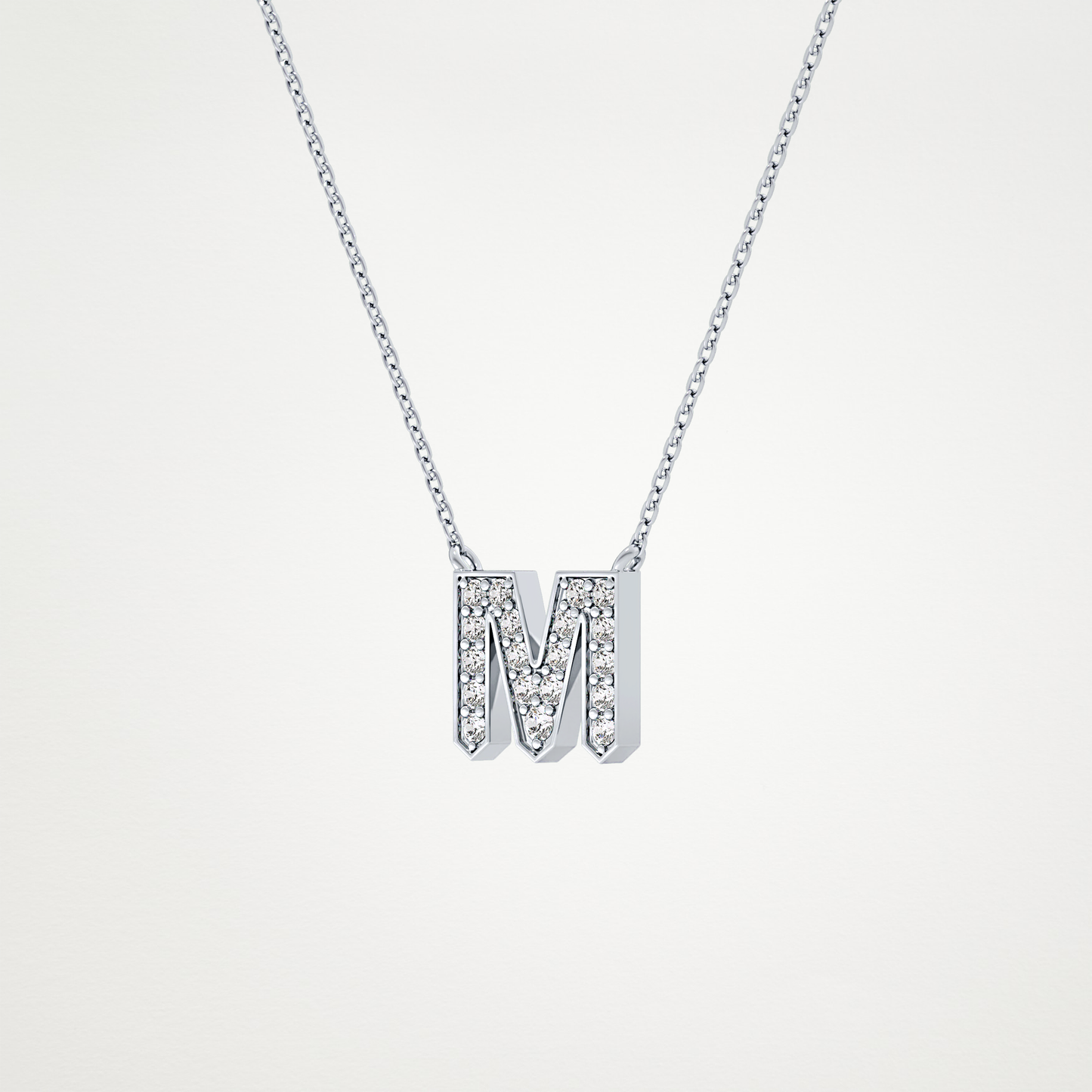 0.202 TCW Round Lab Grown Diamond M Initial Pendant Necklace