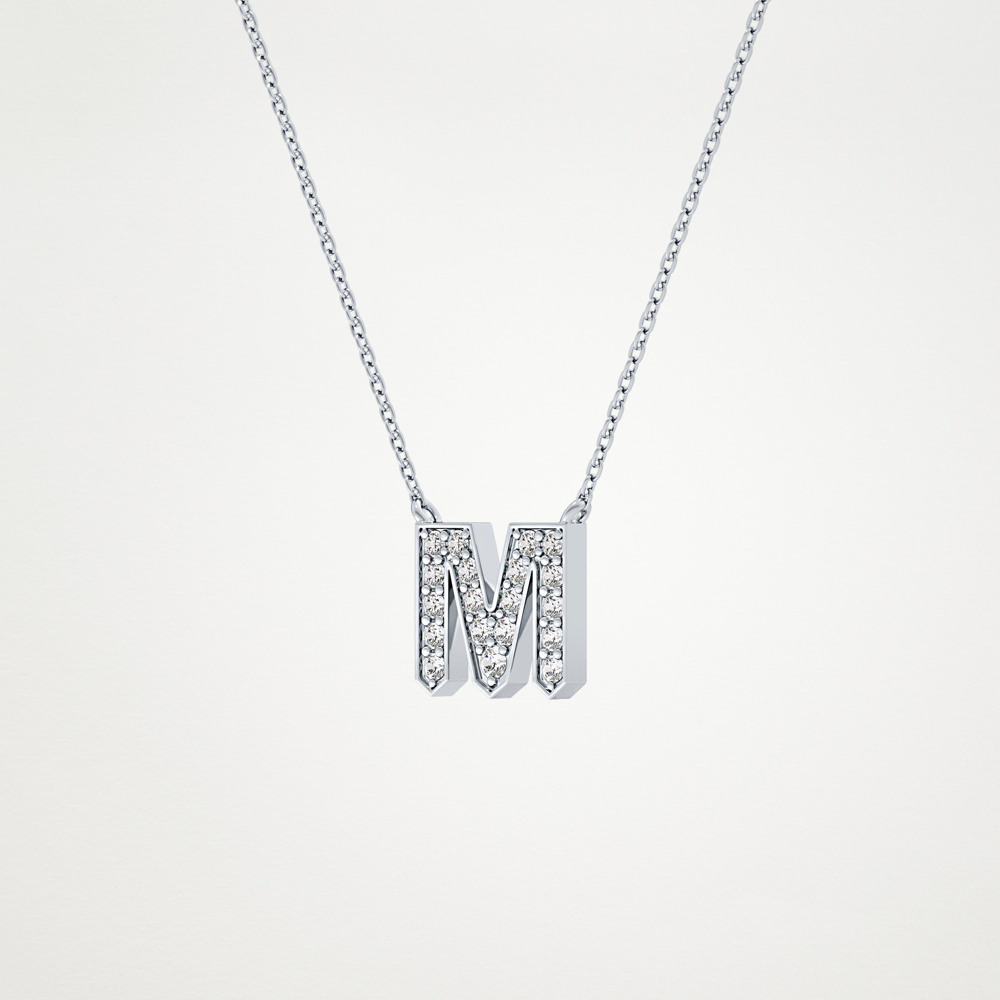 0.202 TCW Round Lab Grown Diamond M Initial Pendant Necklace