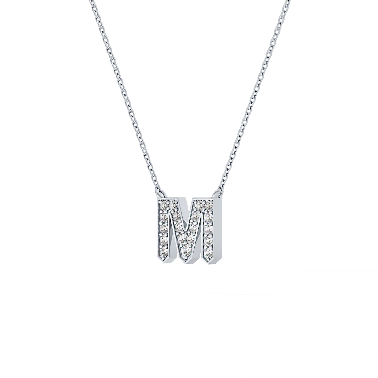 0.202 TCW Round Lab Grown Diamond M Initial Pendant Necklace