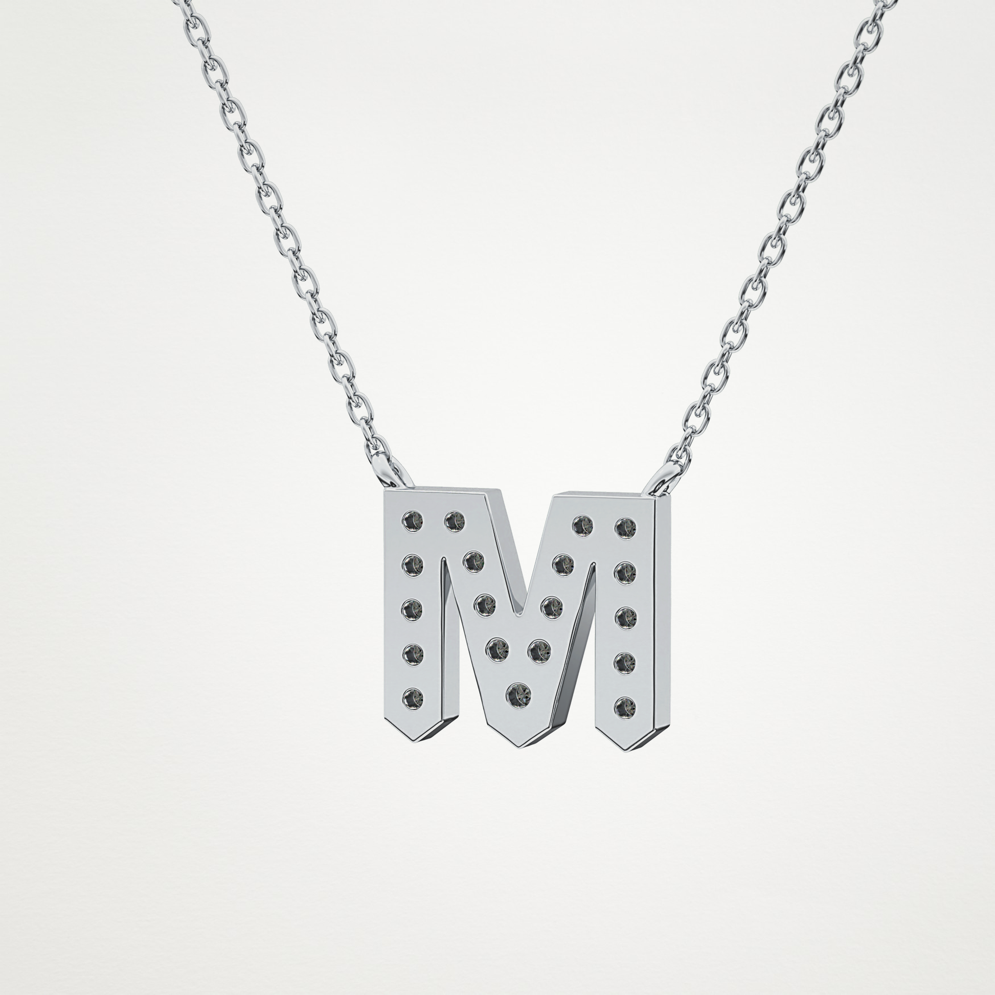 0.202 TCW Round Lab Grown Diamond M Initial Pendant Necklace