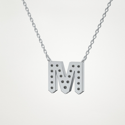 0.202 TCW Round Lab Grown Diamond M Initial Pendant Necklace