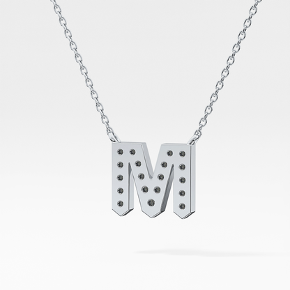 0.202 TCW Round Lab Grown Diamond M Initial Pendant Necklace