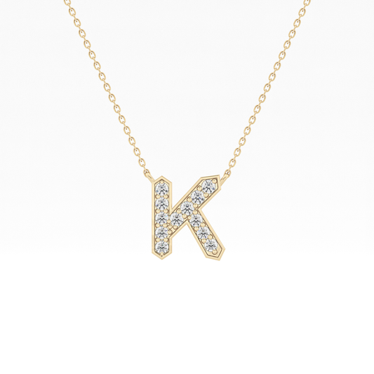 0.27 TCW Round Lab Grown Diamond K Initial Pendant Necklace