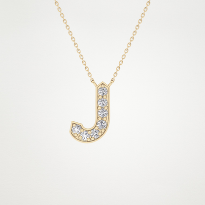 0.356 TCW Round Lab Grown Diamond J Initial Pendant Necklace