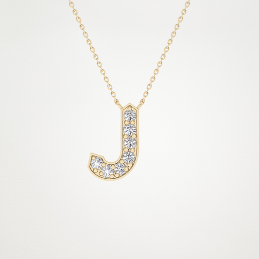 0.356 TCW Round Lab Grown Diamond J Initial Pendant Necklace