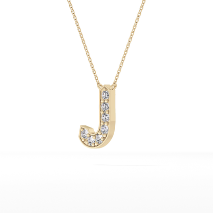 0.356 TCW Round Lab Grown Diamond J Initial Pendant Necklace