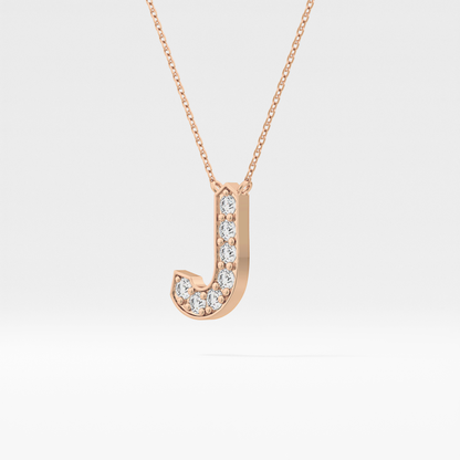 0.356 TCW Round Lab Grown Diamond J Initial Pendant Necklace