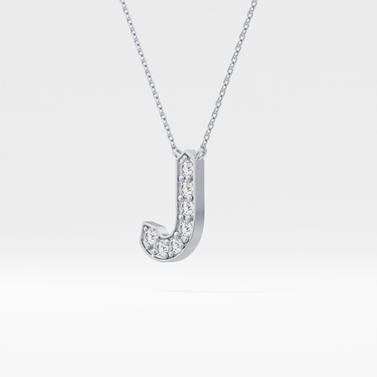 0.356 TCW Round Lab Grown Diamond J Initial Pendant Necklace