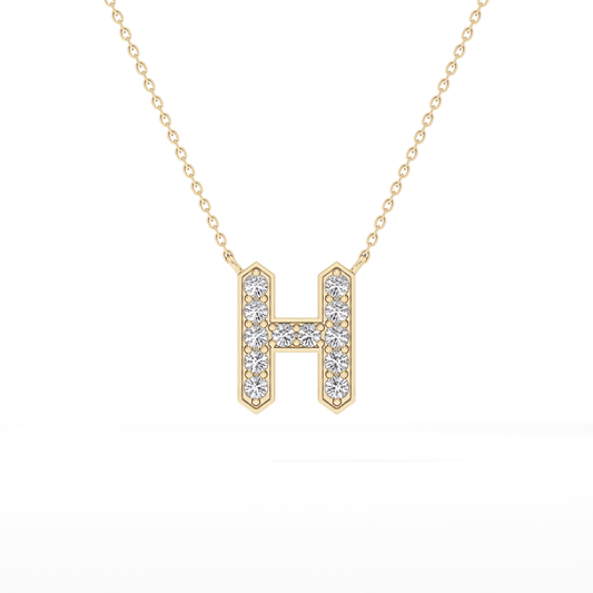 0.36 TCW Round Lab Grown Diamond H Initial Pendant Necklace